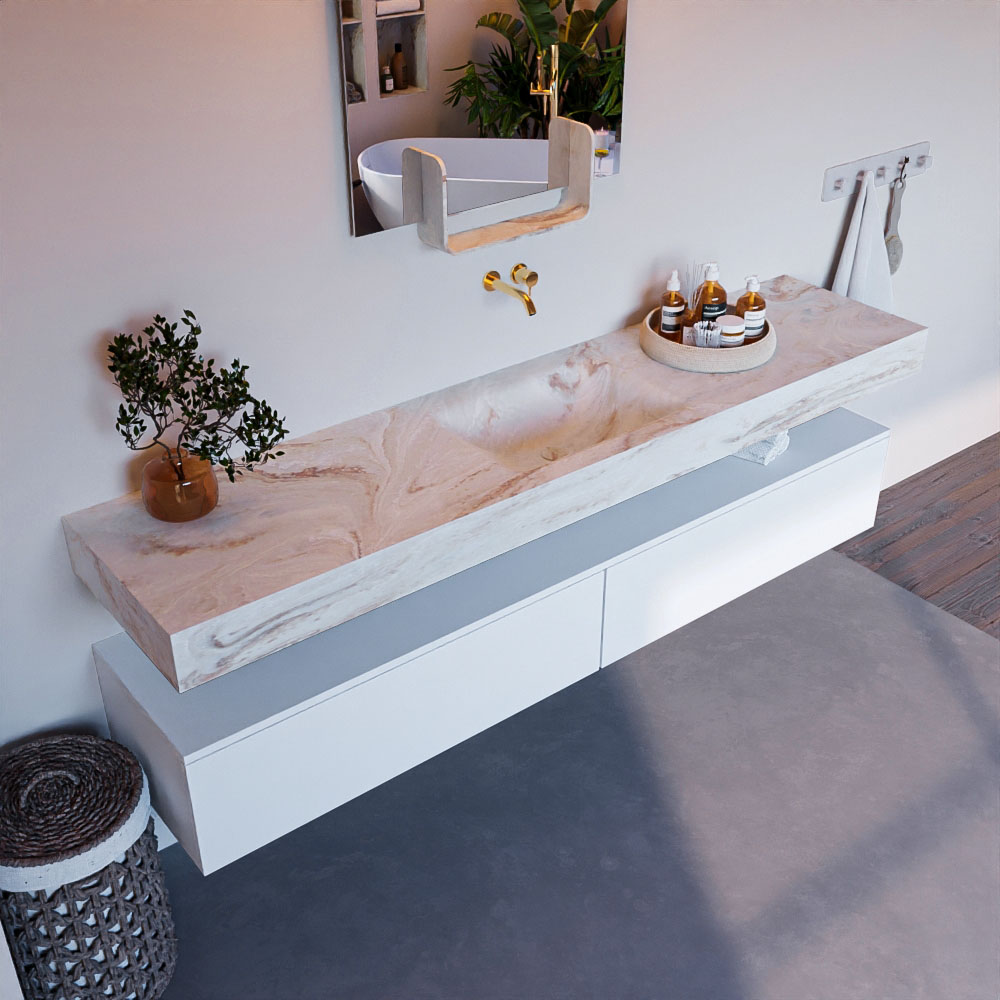 MONDIAZ ALAN-DLUX 200cm mueble de baño Talc 2 cajones. Lavabo CLOUD Centro sin orificios color Frappe. 1 MONDIAZ ALAN-DLUX 200cm mueble de baño Talc 2 cajones. Lavabo CLOUD Centro sin orificios color Frappe.