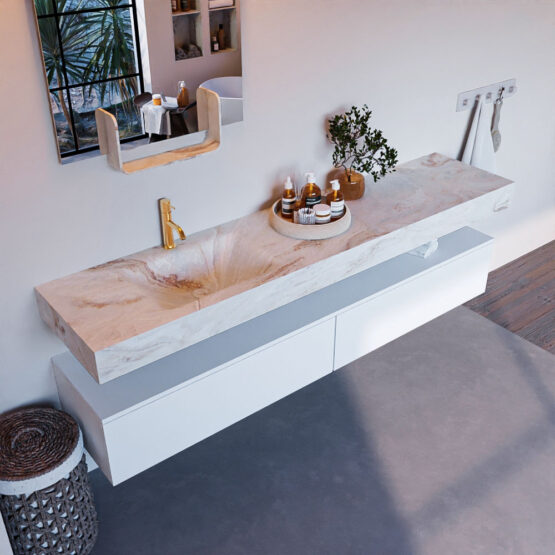 MONDIAZ ALAN-DLUX 200cm mueble de baño Talc 2 cajones. Lavabo CLOUD Izquierda 1 orificio color Frappe.