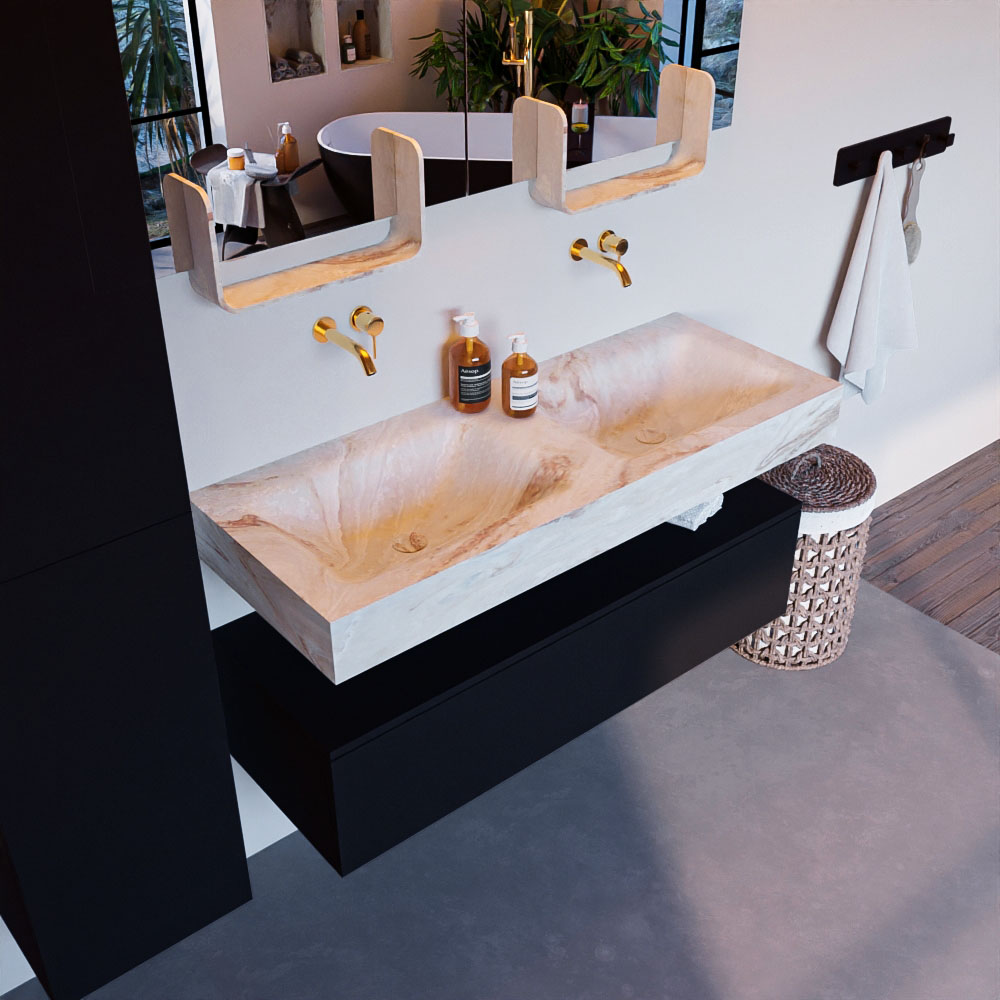 MONDIAZ ALAN-DLUX 120cm mueble de baño Urban 1 cajón. Lavabo CLOUD Doble sin orificios color Frappe. 1 MONDIAZ ALAN-DLUX 120cm mueble de baño Urban 1 cajón. Lavabo CLOUD Doble sin orificios color Frappe.