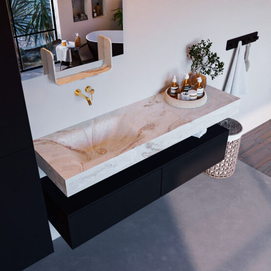 MONDIAZ ALAN-DLUX 150cm mueble de baño Urban 2 cajones. Lavabo CLOUD Izquierda sin orificios color Frappe.