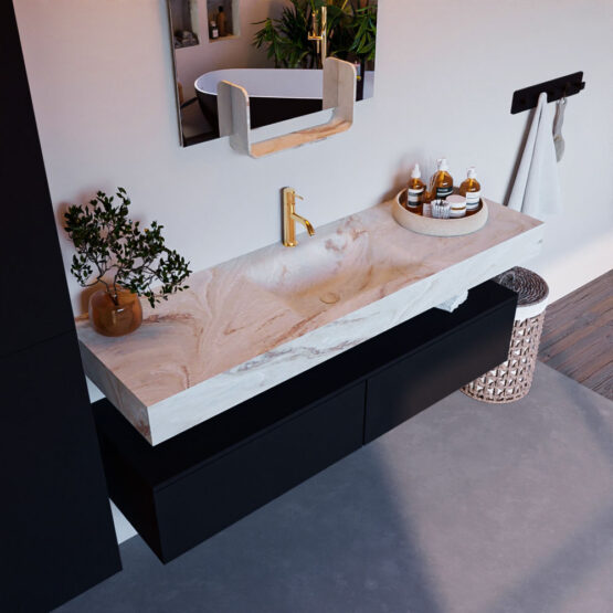 MONDIAZ ALAN-DLUX 150cm mueble de baño Urban 2 cajones. Lavabo CLOUD Centro 1 orificio color Frappe.