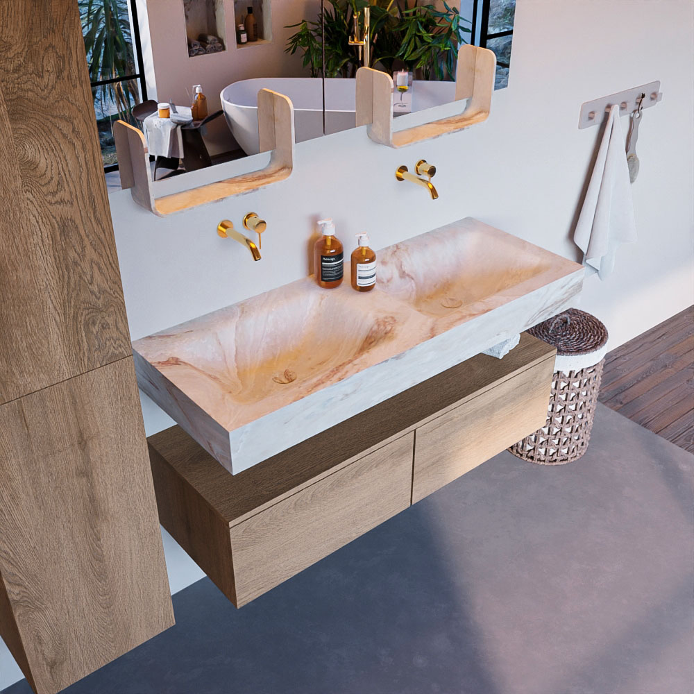 MONDIAZ ALAN-DLUX 120cm mueble de baño Washed Oak 2 cajones. Lavabo CLOUD Doble sin orificios color Frappe. 1 MONDIAZ ALAN-DLUX 120cm mueble de baño Washed Oak 2 cajones. Lavabo CLOUD Doble sin orificios color Frappe.