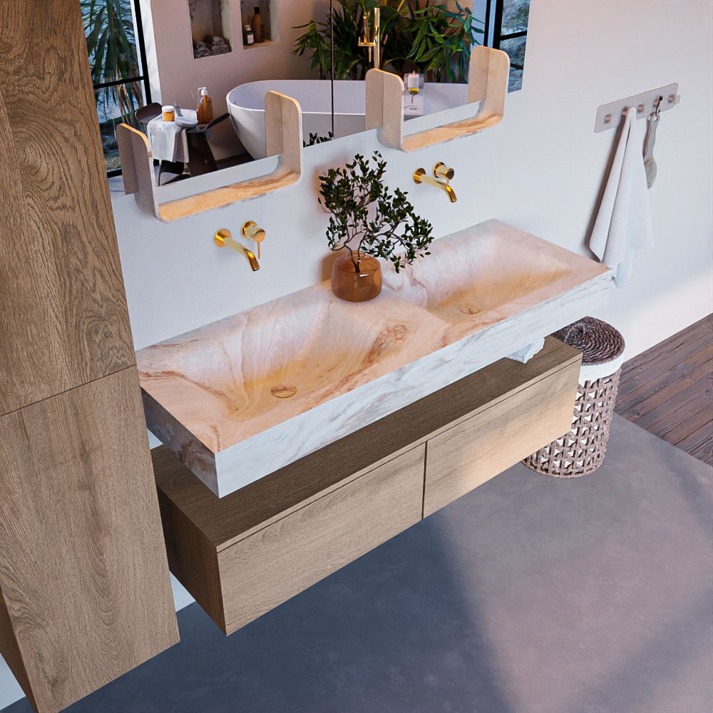 MONDIAZ ALAN-DLUX 130cm mueble de baño Washed Oak 2 cajones. Lavabo CLOUD Doble sin orificios color Frappe. 1 MONDIAZ ALAN-DLUX 130cm mueble de baño Washed Oak 2 cajones. Lavabo CLOUD Doble sin orificios color Frappe.