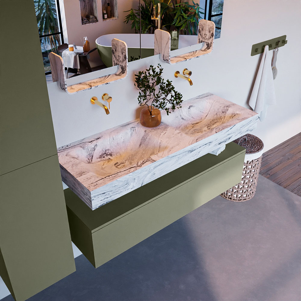 MONDIAZ ALAN-DLUX 130cm mueble de baño Army 1 cajón. Lavabo CLOUD Doble sin orificios color Glace. 1 MONDIAZ ALAN-DLUX 130cm mueble de baño Army 1 cajón. Lavabo CLOUD Doble sin orificios color Glace.