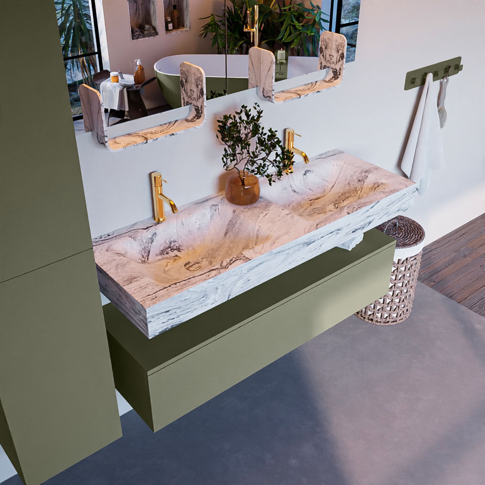 MONDIAZ ALAN-DLUX 130cm mueble de baño Army 1 cajón. Lavabo CLOUD Doble 2 orificios color Glace. 1 MONDIAZ ALAN-DLUX 130cm mueble de baño Army 1 cajón. Lavabo CLOUD Doble 2 orificios color Glace.