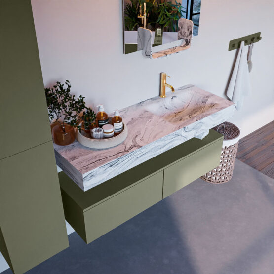 MONDIAZ ALAN-DLUX 130cm mueble de baño Army 2 cajones. Lavabo CLOUD Derecho 1 orificio color Glace.