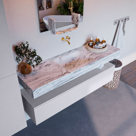 MONDIAZ ALAN-DLUX 150cm mueble de baño Cale 1 cajón. Lavabo CLOUD Centro sin orificios color Glace.