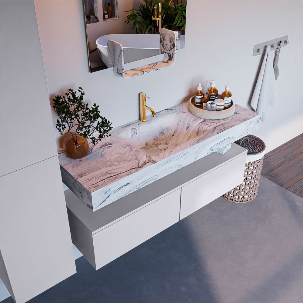 MONDIAZ ALAN-DLUX 130cm mueble de baño Cale 2 cajones. Lavabo CLOUD Centro 1 orificio color Glace. 1 MONDIAZ ALAN-DLUX 130cm mueble de baño Cale 2 cajones. Lavabo CLOUD Centro 1 orificio color Glace.