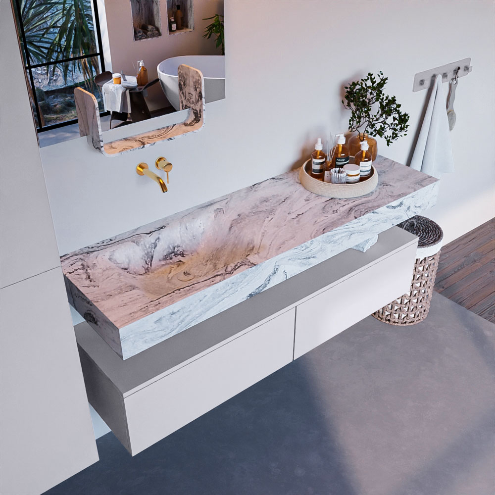 MONDIAZ ALAN-DLUX 150cm mueble de baño Cale 2 cajones. Lavabo CLOUD Izquierda sin orificios color Glace. 1 MONDIAZ ALAN-DLUX 150cm mueble de baño Cale 2 cajones. Lavabo CLOUD Izquierda sin orificios color Glace.