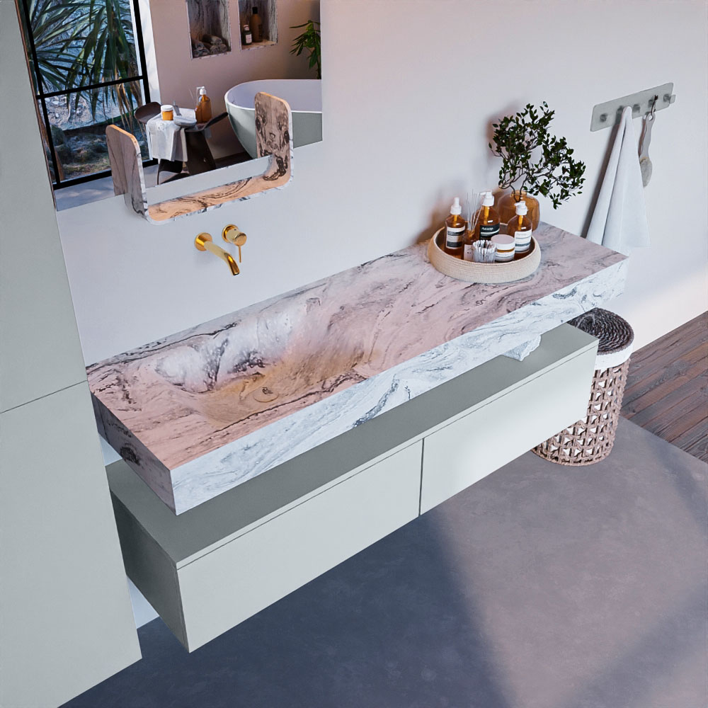 MONDIAZ ALAN-DLUX 150cm mueble de baño Clay 2 cajones. Lavabo CLOUD Izquierda sin orificios color Glace. 1 MONDIAZ ALAN-DLUX 150cm mueble de baño Clay 2 cajones. Lavabo CLOUD Izquierda sin orificios color Glace.