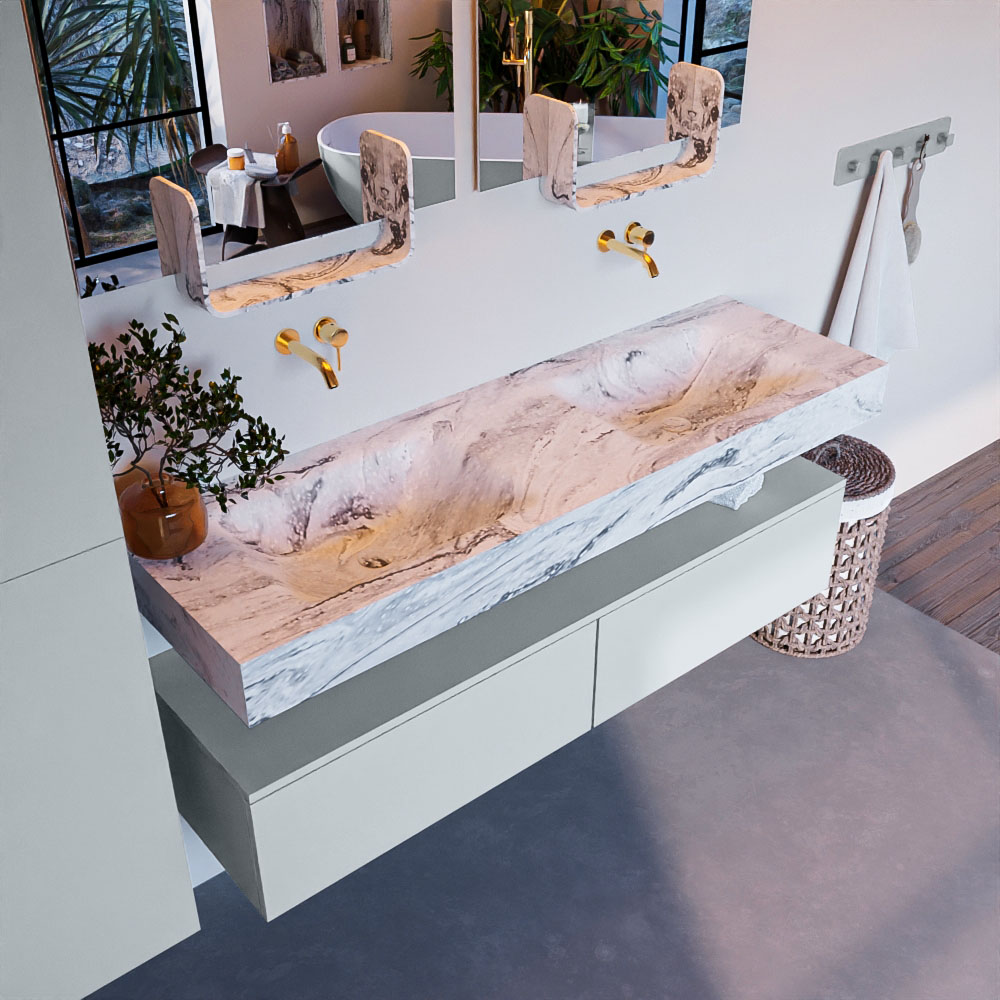 MONDIAZ ALAN-DLUX 150cm mueble de baño Clay 2 cajones. Lavabo CLOUD Doble sin orificios color Glace. 1 MONDIAZ ALAN-DLUX 150cm mueble de baño Clay 2 cajones. Lavabo CLOUD Doble sin orificios color Glace.