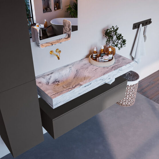 MONDIAZ ALAN-DLUX 120cm mueble de baño Dark Grey 1 cajón. Lavabo CLOUD Izquierda sin orificios color Glace.