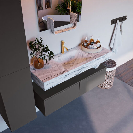 MONDIAZ ALAN-DLUX 120cm mueble de baño Dark Grey 2 cajones. Lavabo CLOUD Centro 1 orificio color Glace.