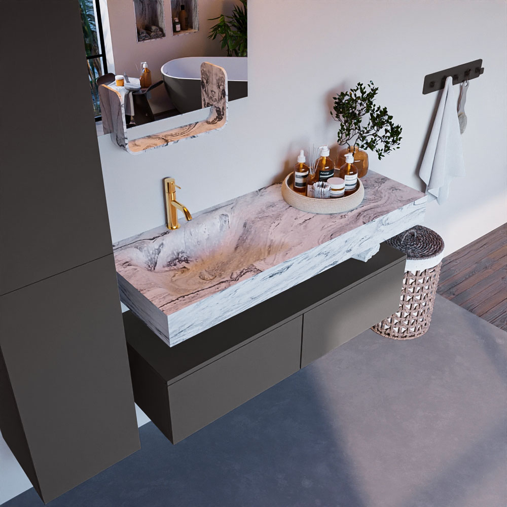MONDIAZ ALAN-DLUX 120cm mueble de baño Dark Grey 2 cajones. Lavabo CLOUD Izquierda 1 orificio color Glace. 1 MONDIAZ ALAN-DLUX 120cm mueble de baño Dark Grey 2 cajones. Lavabo CLOUD Izquierda 1 orificio color Glace.