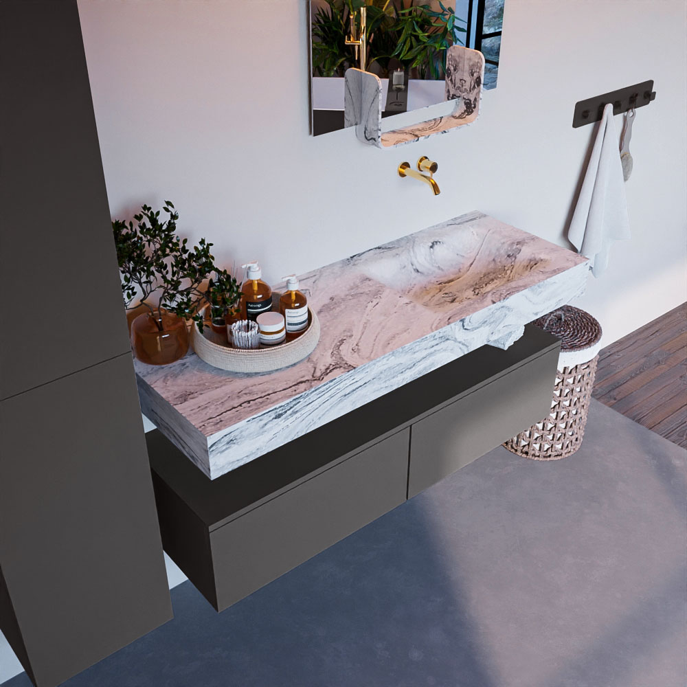MONDIAZ ALAN-DLUX 130cm mueble de baño Dark Grey 2 cajones. Lavabo CLOUD Derecho sin orificios color Glace. 1 MONDIAZ ALAN-DLUX 130cm mueble de baño Dark Grey 2 cajones. Lavabo CLOUD Derecho sin orificios color Glace.