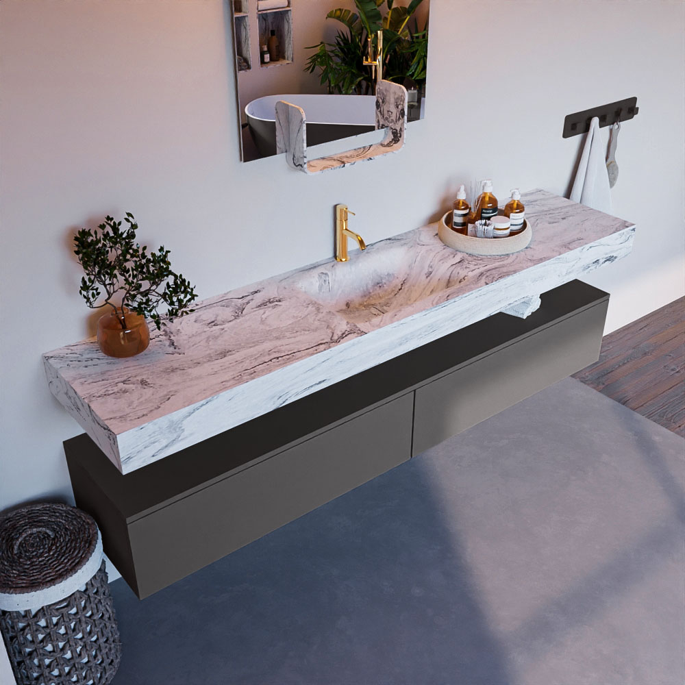 MONDIAZ ALAN-DLUX 200cm mueble de baño Dark Grey 2 cajones. Lavabo CLOUD Centro 1 orificio color Glace. 1 MONDIAZ ALAN-DLUX 200cm mueble de baño Dark Grey 2 cajones. Lavabo CLOUD Centro 1 orificio color Glace.
