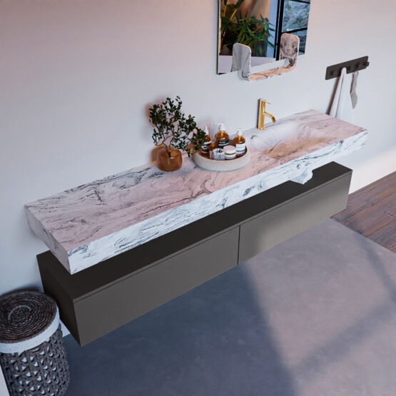 MONDIAZ ALAN-DLUX 200cm mueble de baño Dark Grey 2 cajones. Lavabo CLOUD Derecho 1 orificio color Glace.