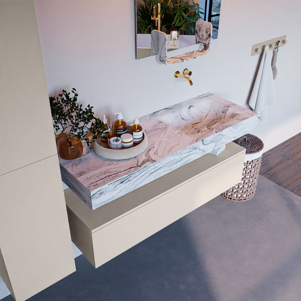 MONDIAZ ALAN-DLUX 130cm mueble de baño Linen 1 cajón. Lavabo CLOUD Derecho sin orificios color Glace. 1 MONDIAZ ALAN-DLUX 130cm mueble de baño Linen 1 cajón. Lavabo CLOUD Derecho sin orificios color Glace.