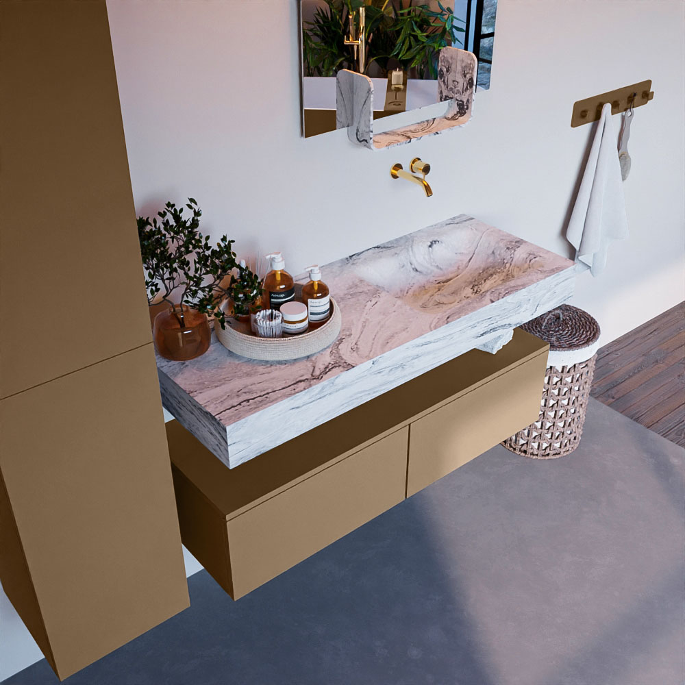 MONDIAZ ALAN-DLUX 120cm mueble de baño Oro 2 cajones. Lavabo CLOUD Derecho sin orificios color Glace. 1 MONDIAZ ALAN-DLUX 120cm mueble de baño Oro 2 cajones. Lavabo CLOUD Derecho sin orificios color Glace.