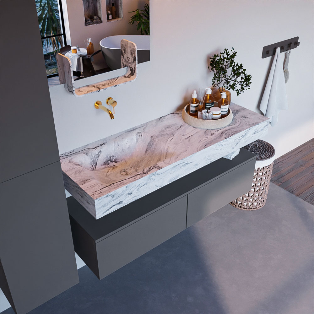 MONDIAZ ALAN-DLUX 130cm mueble de baño Plata 2 cajones. Lavabo CLOUD Izquierda sin orificios color Glace. 1 MONDIAZ ALAN-DLUX 130cm mueble de baño Plata 2 cajones. Lavabo CLOUD Izquierda sin orificios color Glace.
