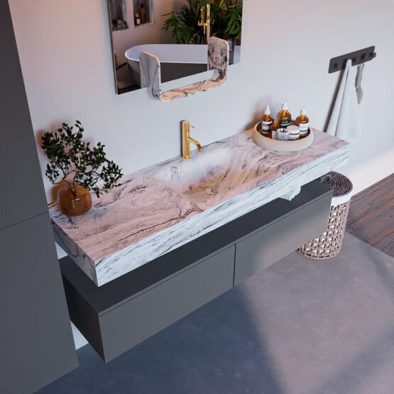 MONDIAZ ALAN-DLUX 150cm mueble de baño Plata 2 cajones. Lavabo CLOUD Centro 1 orificio color Glace.