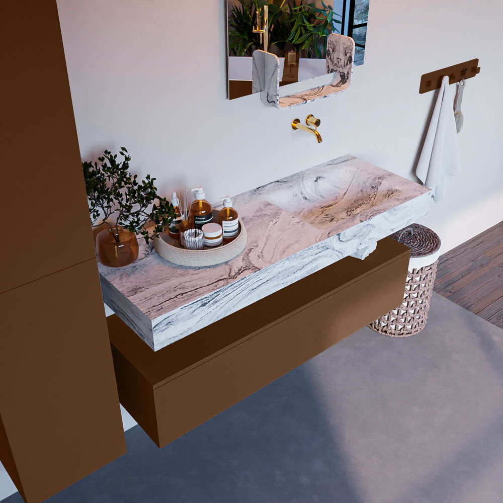 MONDIAZ ALAN-DLUX 130cm mueble de baño Rust 1 cajón. Lavabo CLOUD Derecho sin orificios color Glace. 1 MONDIAZ ALAN-DLUX 130cm mueble de baño Rust 1 cajón. Lavabo CLOUD Derecho sin orificios color Glace.