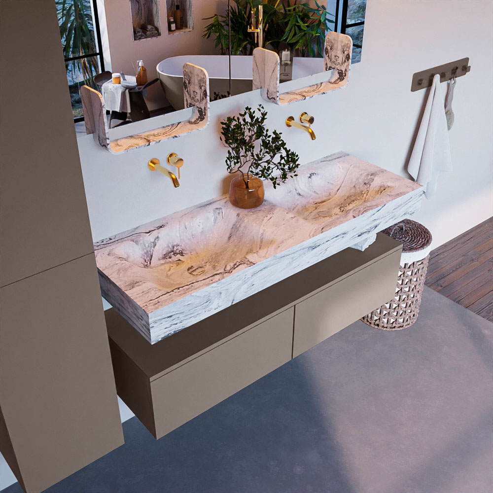 MONDIAZ ALAN-DLUX 130cm mueble de baño Smoke 2 cajones. Lavabo CLOUD Doble sin orificios color Glace. 1 MONDIAZ ALAN-DLUX 130cm mueble de baño Smoke 2 cajones. Lavabo CLOUD Doble sin orificios color Glace.
