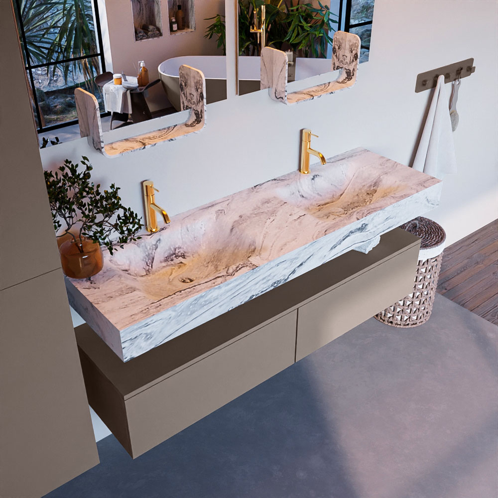 MONDIAZ ALAN-DLUX 150cm mueble de baño Smoke 2 cajones. Lavabo CLOUD Doble 2 orificios color Glace. 1 MONDIAZ ALAN-DLUX 150cm mueble de baño Smoke 2 cajones. Lavabo CLOUD Doble 2 orificios color Glace.