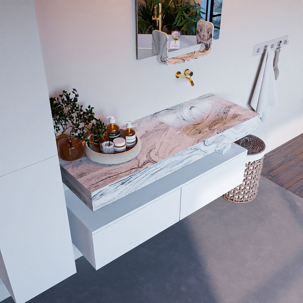 MONDIAZ ALAN-DLUX 130cm mueble de baño Talc 2 cajones. Lavabo CLOUD Derecho sin orificios color Glace. 1 MONDIAZ ALAN-DLUX 130cm mueble de baño Talc 2 cajones. Lavabo CLOUD Derecho sin orificios color Glace.