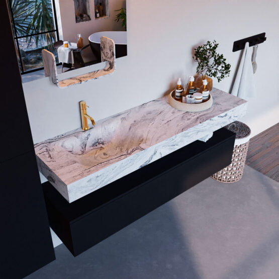 MONDIAZ ALAN-DLUX 150cm mueble de baño Urban 1 cajón. Lavabo CLOUD Izquierda 1 orificio color Glace.