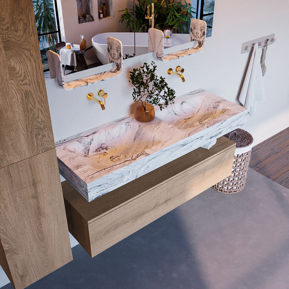 MONDIAZ ALAN-DLUX 130cm mueble de baño Washed Oak 1 cajón. Lavabo CLOUD Doble sin orificios color Glace. 1 MONDIAZ ALAN-DLUX 130cm mueble de baño Washed Oak 1 cajón. Lavabo CLOUD Doble sin orificios color Glace.