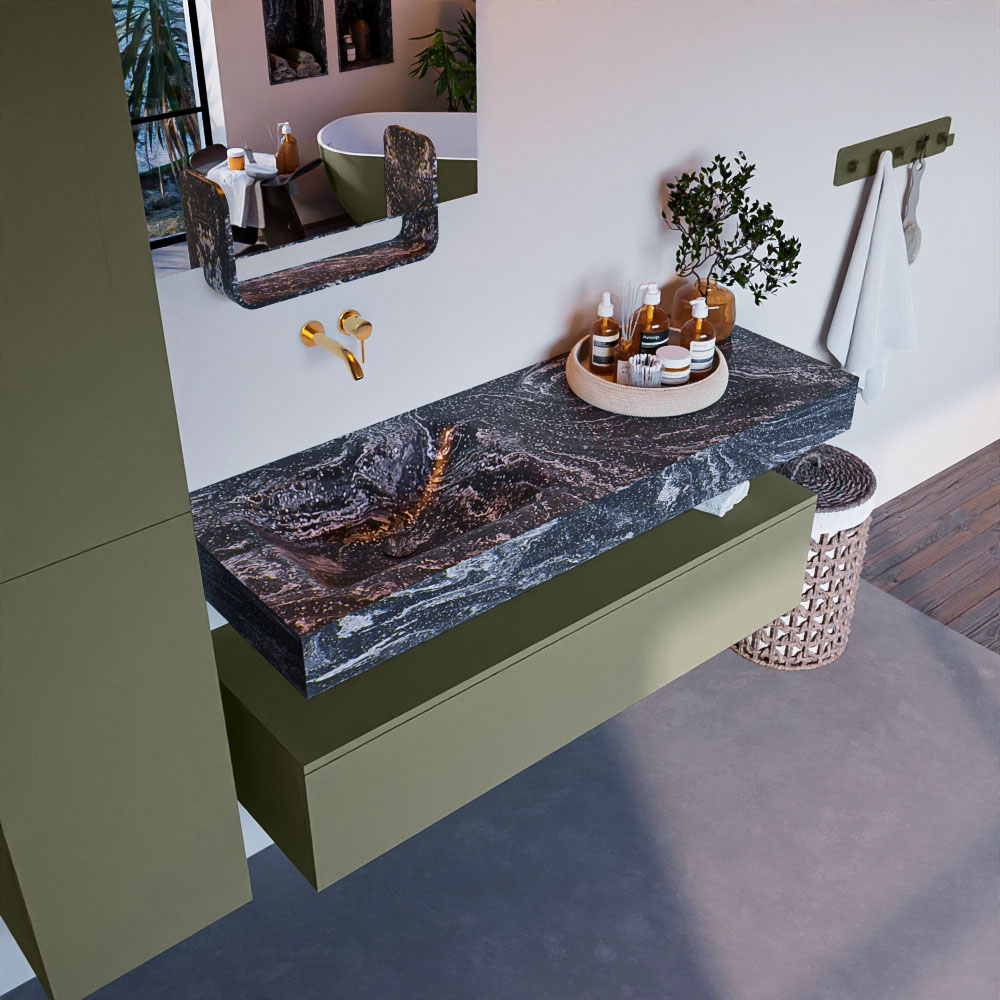 MONDIAZ ALAN-DLUX 130cm mueble de baño Army 1 cajón. Lavabo CLOUD Izquierda sin orificios color Lava. 1 MONDIAZ ALAN-DLUX 130cm mueble de baño Army 1 cajón. Lavabo CLOUD Izquierda sin orificios color Lava.