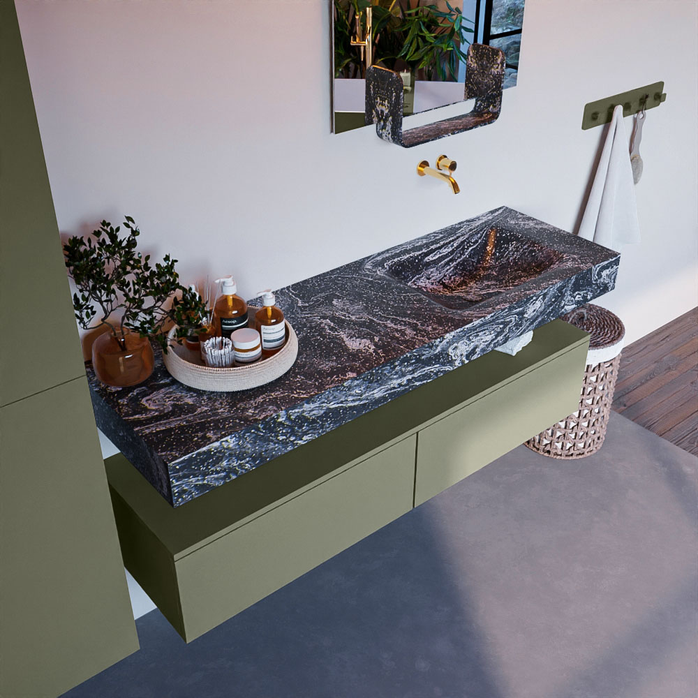 MONDIAZ ALAN-DLUX 150cm mueble de baño Army 2 cajones. Lavabo CLOUD Derecho sin orificios color Lava. 1 MONDIAZ ALAN-DLUX 150cm mueble de baño Army 2 cajones. Lavabo CLOUD Derecho sin orificios color Lava.