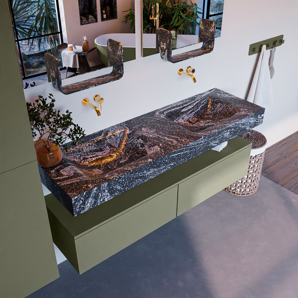 MONDIAZ ALAN-DLUX 150cm mueble de baño Army 2 cajones. Lavabo CLOUD Doble sin orificios color Lava. 1 MONDIAZ ALAN-DLUX 150cm mueble de baño Army 2 cajones. Lavabo CLOUD Doble sin orificios color Lava.