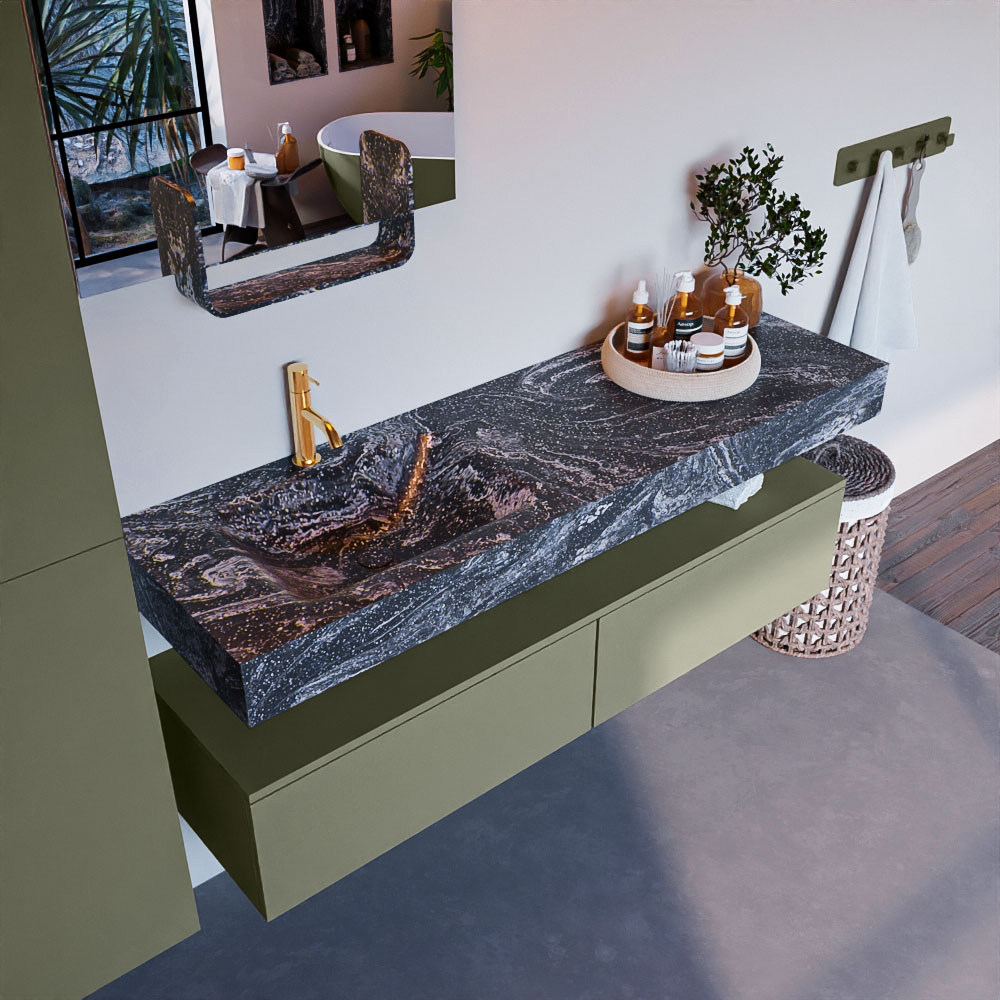 MONDIAZ ALAN-DLUX 150cm mueble de baño Army 2 cajones. Lavabo CLOUD Izquierda 1 orificio color Lava. 1 MONDIAZ ALAN-DLUX 150cm mueble de baño Army 2 cajones. Lavabo CLOUD Izquierda 1 orificio color Lava.