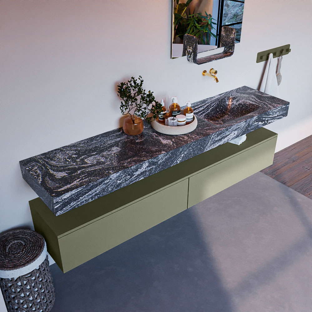 MONDIAZ ALAN-DLUX 200cm mueble de baño Army 2 cajones. Lavabo CLOUD Derecho sin orificios color Lava. 1 MONDIAZ ALAN-DLUX 200cm mueble de baño Army 2 cajones. Lavabo CLOUD Derecho sin orificios color Lava.