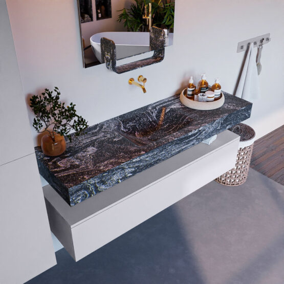 MONDIAZ ALAN-DLUX 150cm mueble de baño Cale 1 cajón. Lavabo CLOUD Centro sin orificios color Lava.