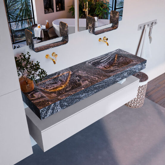 MONDIAZ ALAN-DLUX 150cm mueble de baño Cale 1 cajón. Lavabo CLOUD Doble sin orificios color Lava.