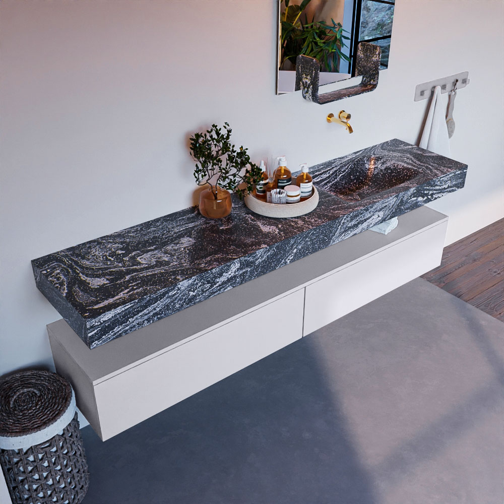 MONDIAZ ALAN-DLUX 200cm mueble de baño Cale 2 cajones. Lavabo CLOUD Derecho sin orificios color Lava. 1 MONDIAZ ALAN-DLUX 200cm mueble de baño Cale 2 cajones. Lavabo CLOUD Derecho sin orificios color Lava.