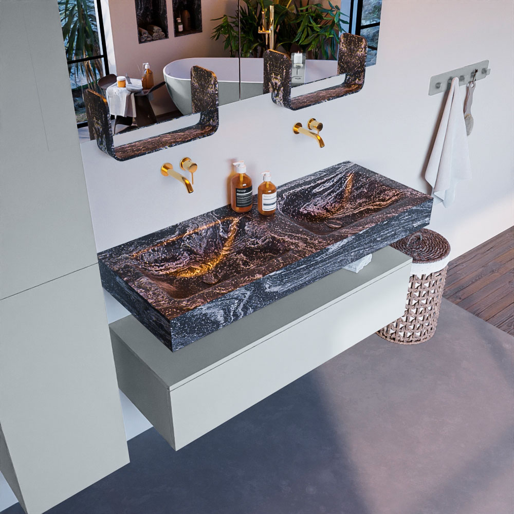 MONDIAZ ALAN-DLUX 120cm mueble de baño Clay 1 cajón. Lavabo CLOUD Doble sin orificios color Lava. 1 MONDIAZ ALAN-DLUX 120cm mueble de baño Clay 1 cajón. Lavabo CLOUD Doble sin orificios color Lava.