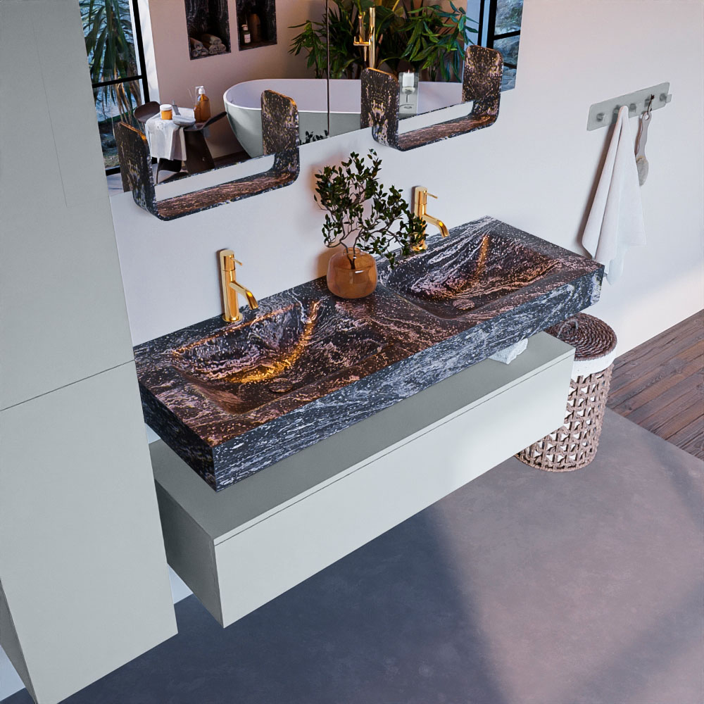 MONDIAZ ALAN-DLUX 130cm mueble de baño Clay 1 cajón. Lavabo CLOUD Doble 2 orificios color Lava. 1 MONDIAZ ALAN-DLUX 130cm mueble de baño Clay 1 cajón. Lavabo CLOUD Doble 2 orificios color Lava.