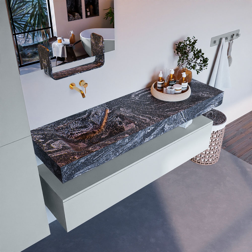 MONDIAZ ALAN-DLUX 150cm mueble de baño Clay 1 cajón. Lavabo CLOUD Izquierda sin orificios color Lava. 1 MONDIAZ ALAN-DLUX 150cm mueble de baño Clay 1 cajón. Lavabo CLOUD Izquierda sin orificios color Lava.