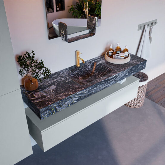 MONDIAZ ALAN-DLUX 150cm mueble de baño Clay 1 cajón. Lavabo CLOUD Centro 1 orificio color Lava.