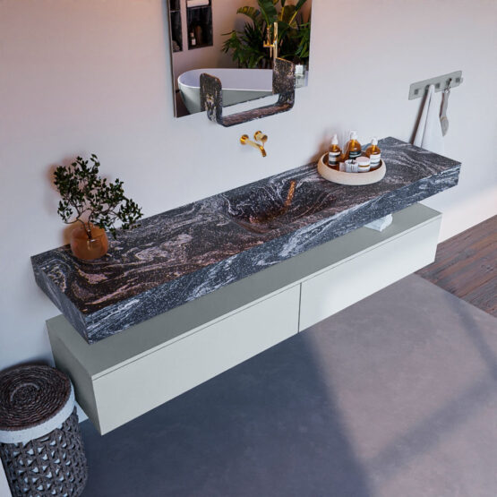 MONDIAZ ALAN-DLUX 200cm mueble de baño Clay 2 cajones. Lavabo CLOUD Centro sin orificios color Lava.