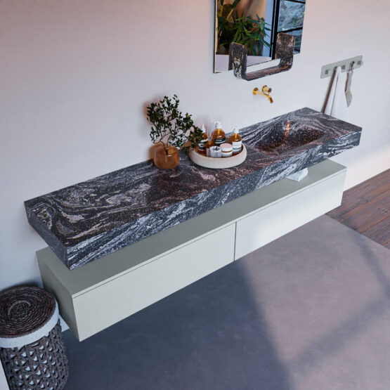 MONDIAZ ALAN-DLUX 200cm mueble de baño Clay 2 cajones. Lavabo CLOUD Derecho sin orificios color Lava.