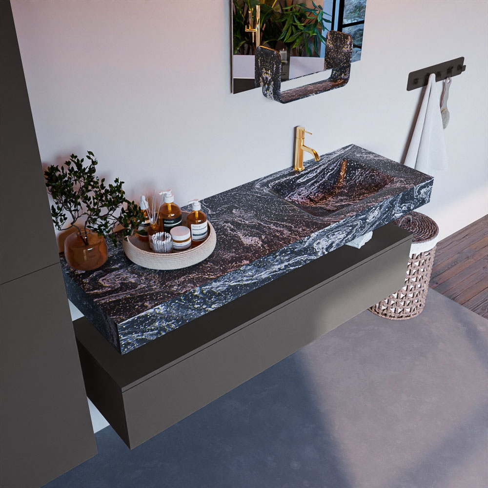 MONDIAZ ALAN-DLUX 150cm mueble de baño Dark Grey 1 cajón. Lavabo CLOUD Derecho 1 orificio color Lava. 1 MONDIAZ ALAN-DLUX 150cm mueble de baño Dark Grey 1 cajón. Lavabo CLOUD Derecho 1 orificio color Lava.