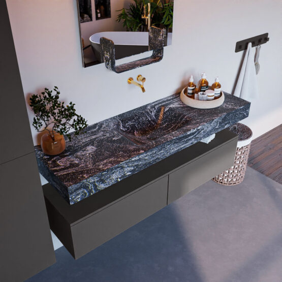 MONDIAZ ALAN-DLUX 150cm mueble de baño Dark Grey 2 cajones. Lavabo CLOUD Centro sin orificios color Lava.