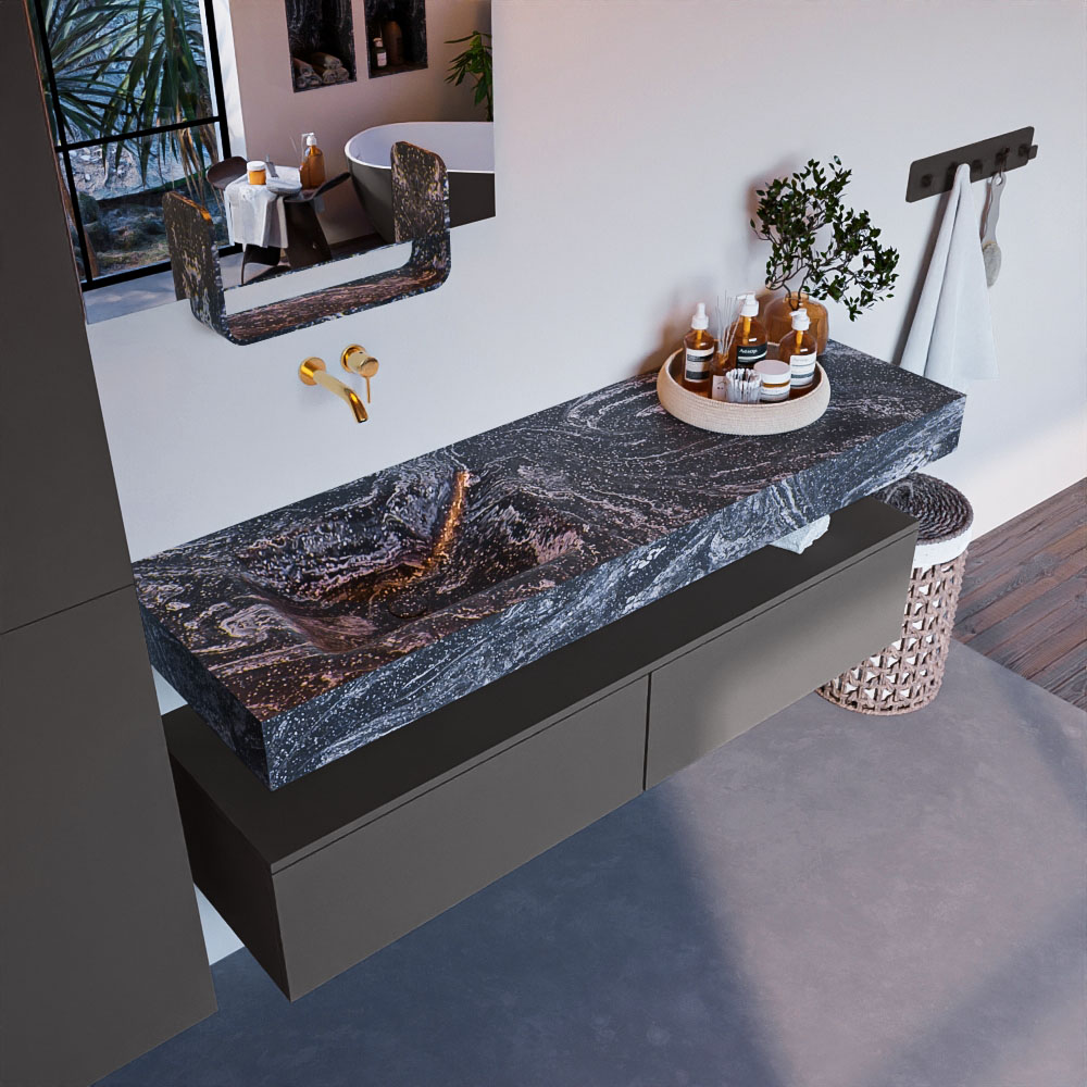 MONDIAZ ALAN-DLUX 150cm mueble de baño Dark Grey 2 cajones. Lavabo CLOUD Izquierda sin orificios color Lava. 1 MONDIAZ ALAN-DLUX 150cm mueble de baño Dark Grey 2 cajones. Lavabo CLOUD Izquierda sin orificios color Lava.