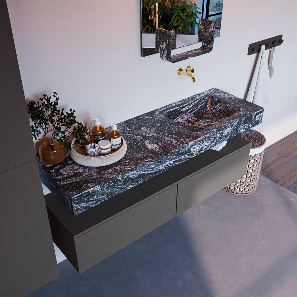 MONDIAZ ALAN-DLUX 150cm mueble de baño Dark Grey 2 cajones. Lavabo CLOUD Derecho sin orificios color Lava. 1 MONDIAZ ALAN-DLUX 150cm mueble de baño Dark Grey 2 cajones. Lavabo CLOUD Derecho sin orificios color Lava.