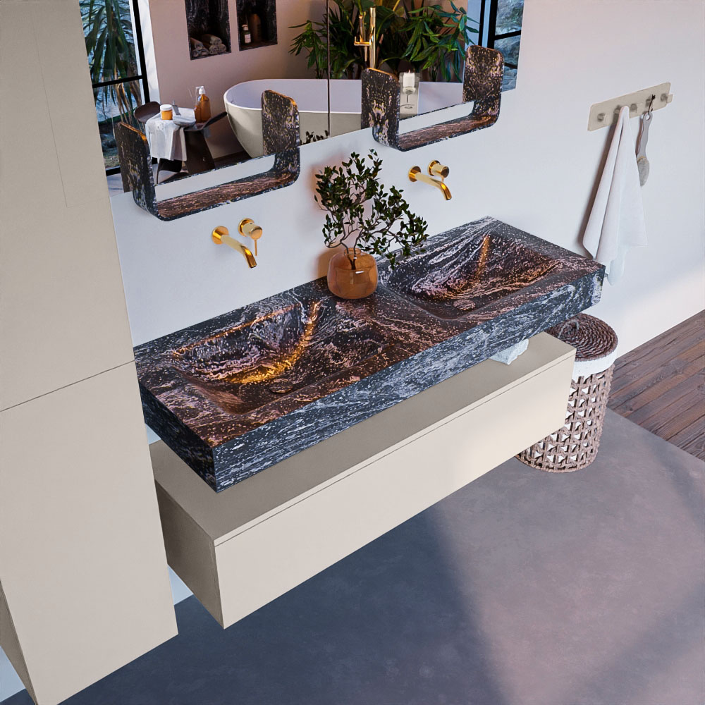 MONDIAZ ALAN-DLUX 130cm mueble de baño Linen 1 cajón. Lavabo CLOUD Doble sin orificios color Lava. 1 MONDIAZ ALAN-DLUX 130cm mueble de baño Linen 1 cajón. Lavabo CLOUD Doble sin orificios color Lava.